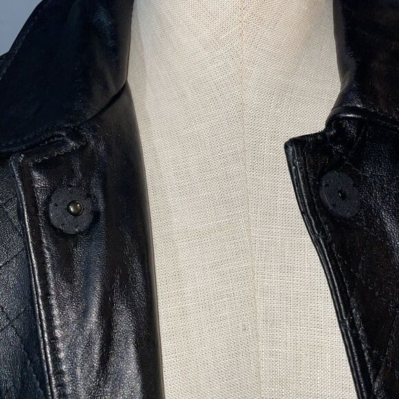 Jaclyn Smith Vintage Genuine Leather Quilted Jacket size S Collared Snap Front - Picture 11 of 11